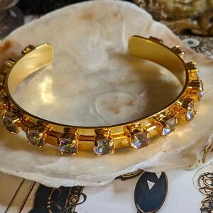 Genuine Mystic Topaz 1 Carat Cuff Bracelet in 14K Gold Plated